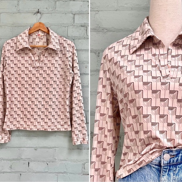 Vintage Geometric Patterned Collared Top - Picture 1 of 7